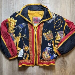 VTG East West Native Pattern‎ Windbreaker Jacket Women's Small Black Red Gold